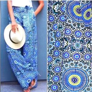 BANANA REPUBLIC Pants 10 Boho Wide Leg Waist Tie Belt Geometric Pattern Pockets